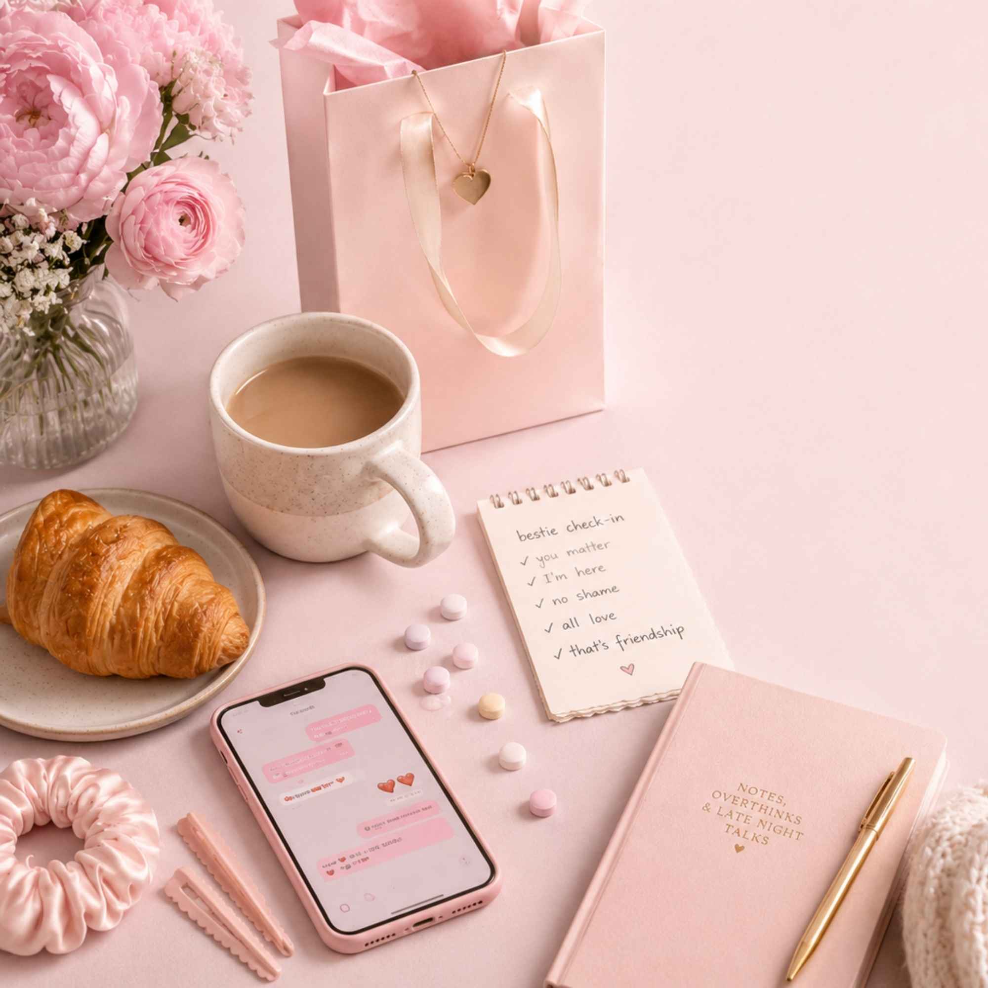 Soft pink Best Friend Pharmacy scene for gifts for best friend, friendship gifting, and emotional support.