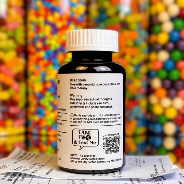Back label details for Fake Smile Formula dysfunctional family gag gift bottle