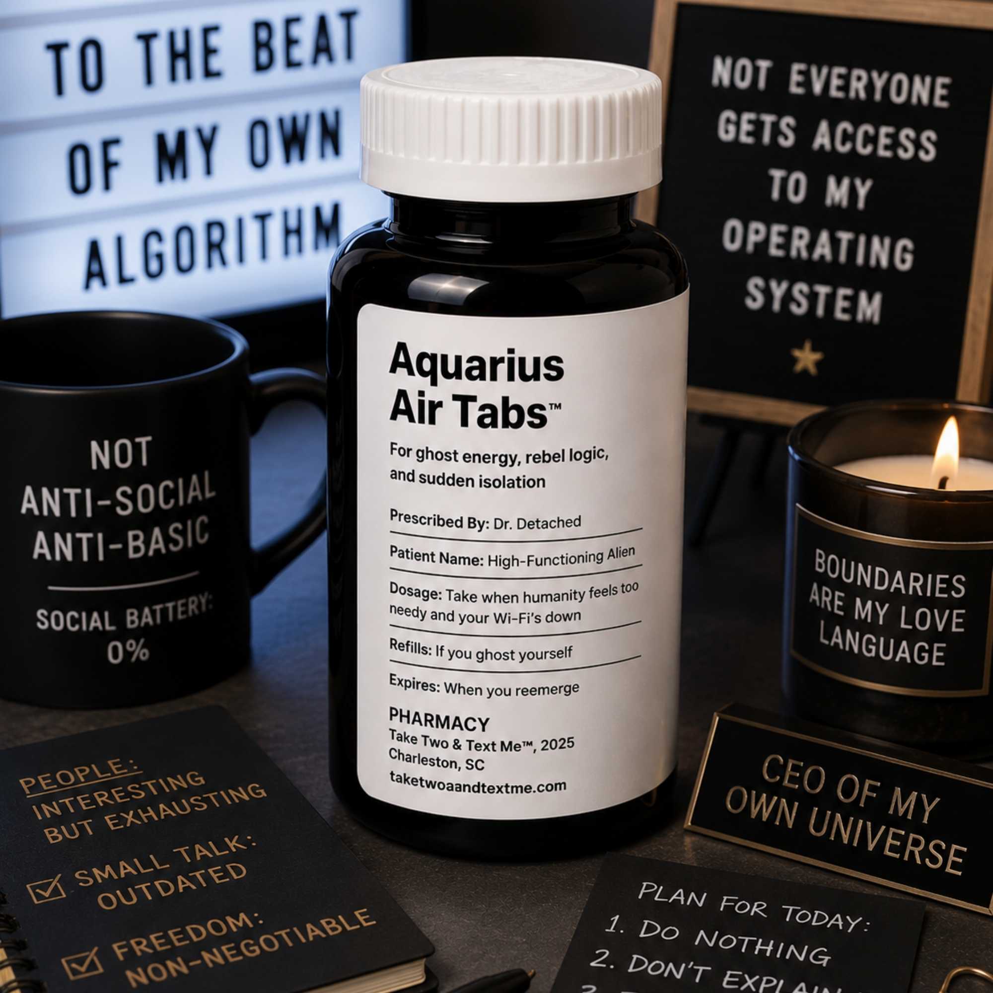 Aquarius Air Tabs funny Aquarius gifts prescription bottle and astrology gag gift by Take Two & Text Me