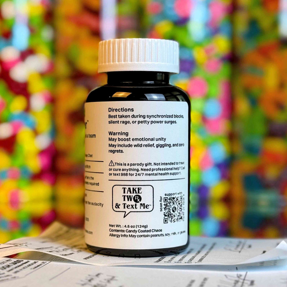 Blocked Together funny bestie gift prescription bottle by Take Two & Text Me