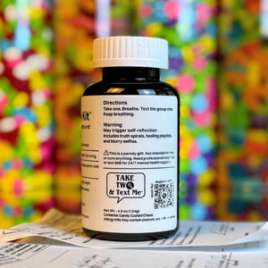 Back label crisis warnings for Spiral Survival Kit funny overthinkers gift bottle