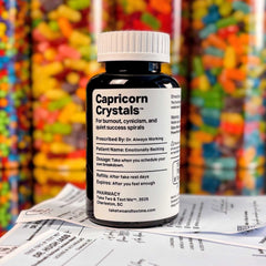 Capricorn Crystals funny Capricorn gifts prescription bottle front label by Take Two & Text Me