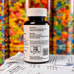 Back label mixed signals warning and dosage for Gemini Gelcaps funny astrology gift bottle