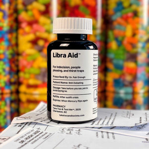 Libra Aid funny Libra gifts prescription bottle front label by Take Two & Text Me