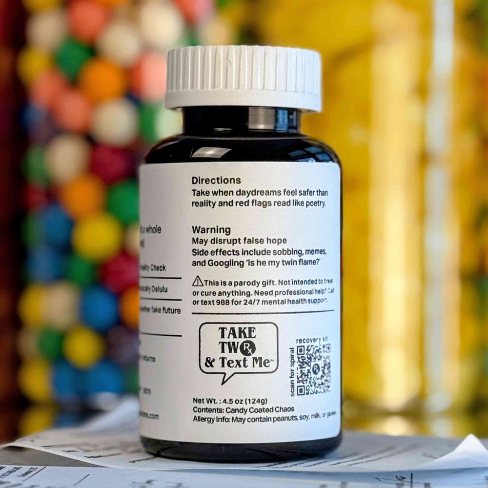 Delulu Dose funny prescription gift for friend pill bottle by Take Two & Text Me
