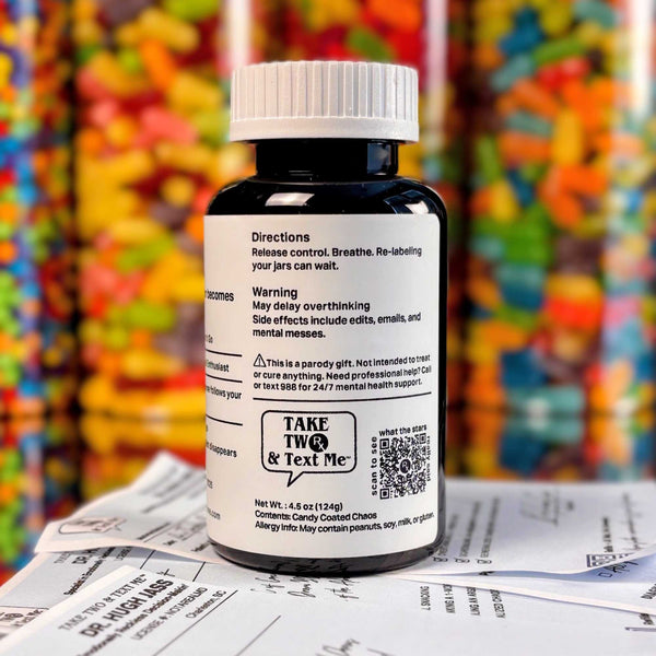 Back label overthinking warnings and directions for Virgo Vials funny astrology gift bottle
