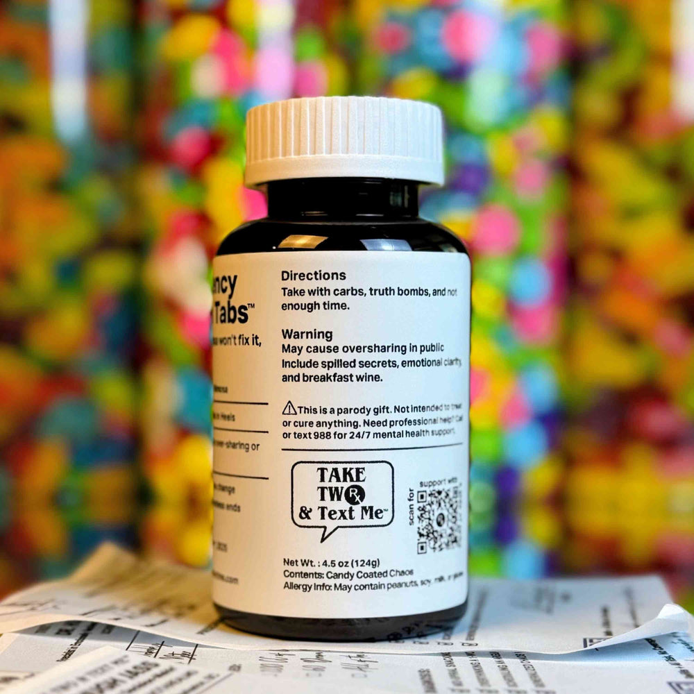 Emergency Brunch Tabs gifts for women friends prescription bottle by Take Two & Text Me