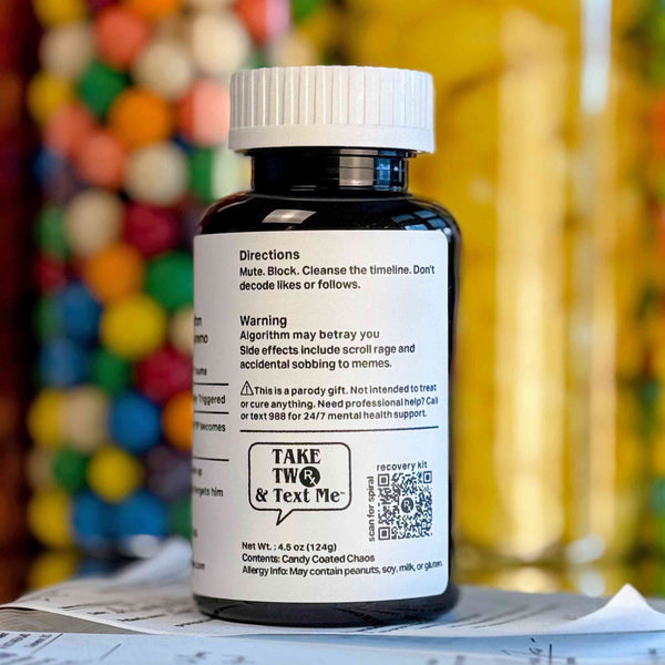 Back label overthinking panic warning for Mutual Spiral bestie anxiety gift bottle
