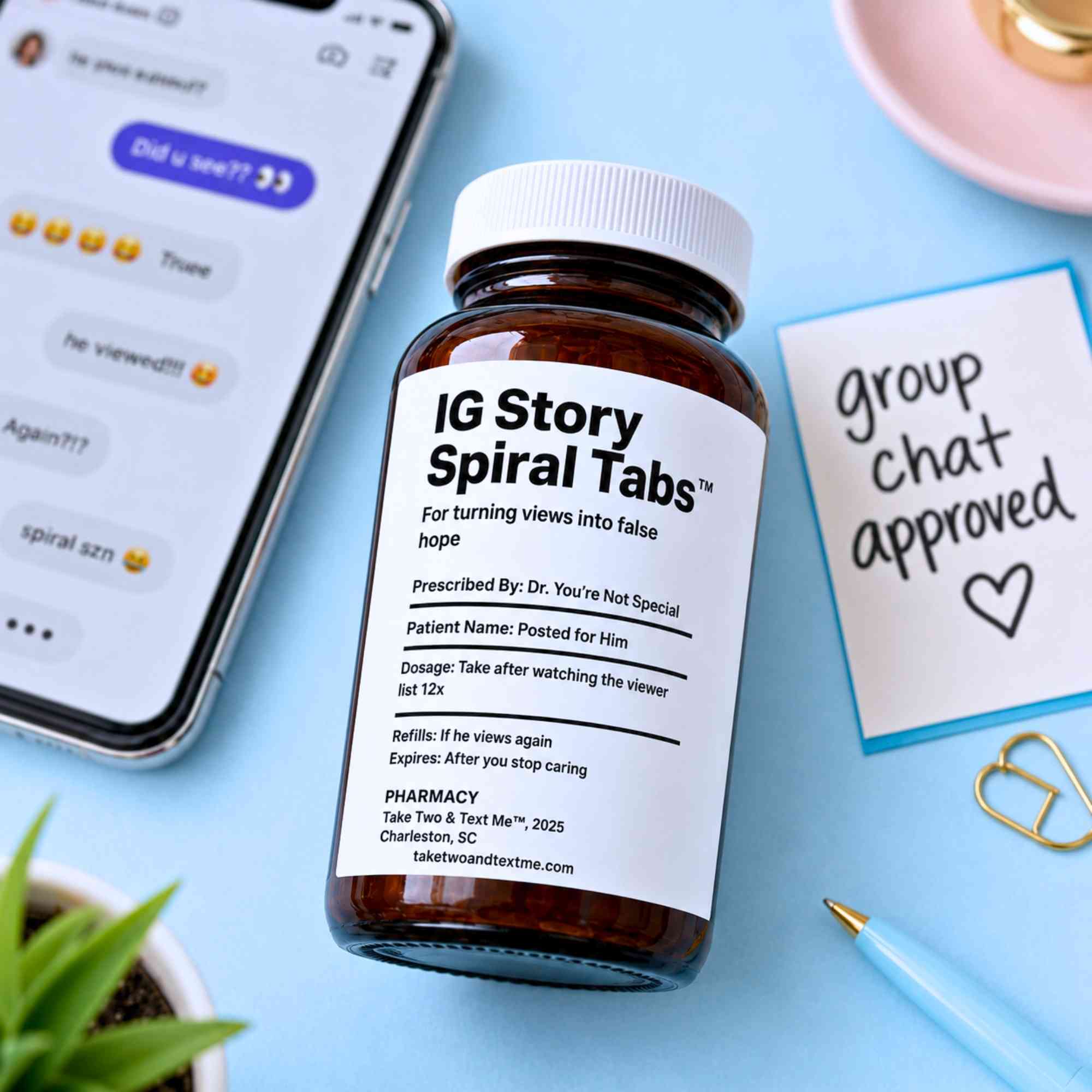 IG Story Spiral Tabs funny pill bottle gift close-up product image by Take Two & Text Me