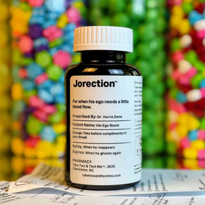 Jorection red flag gag gift prescription bottle by Take Two & Text Me