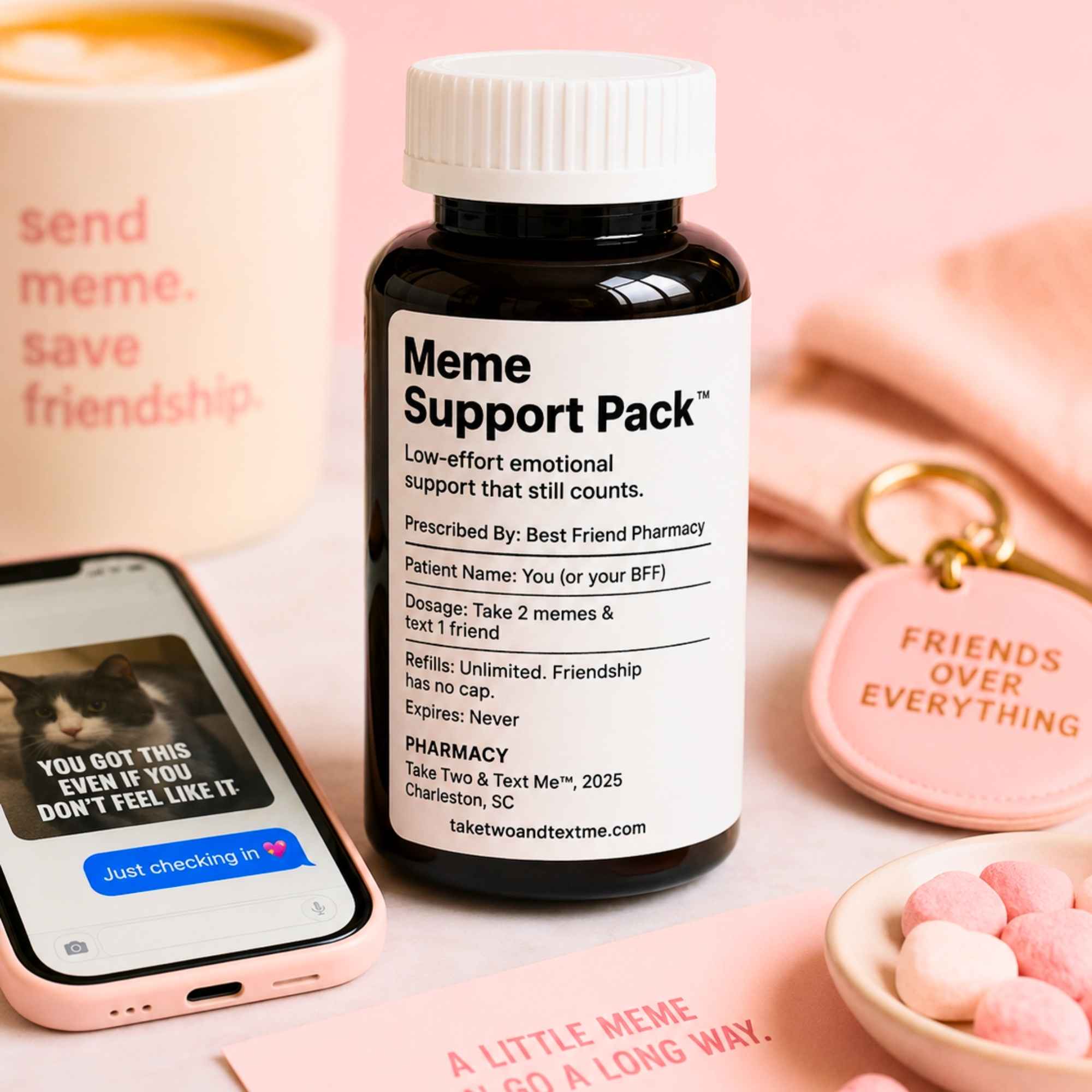 Meme Support Pack prescription-inspired mental health gift for friends who need funny emotional support.