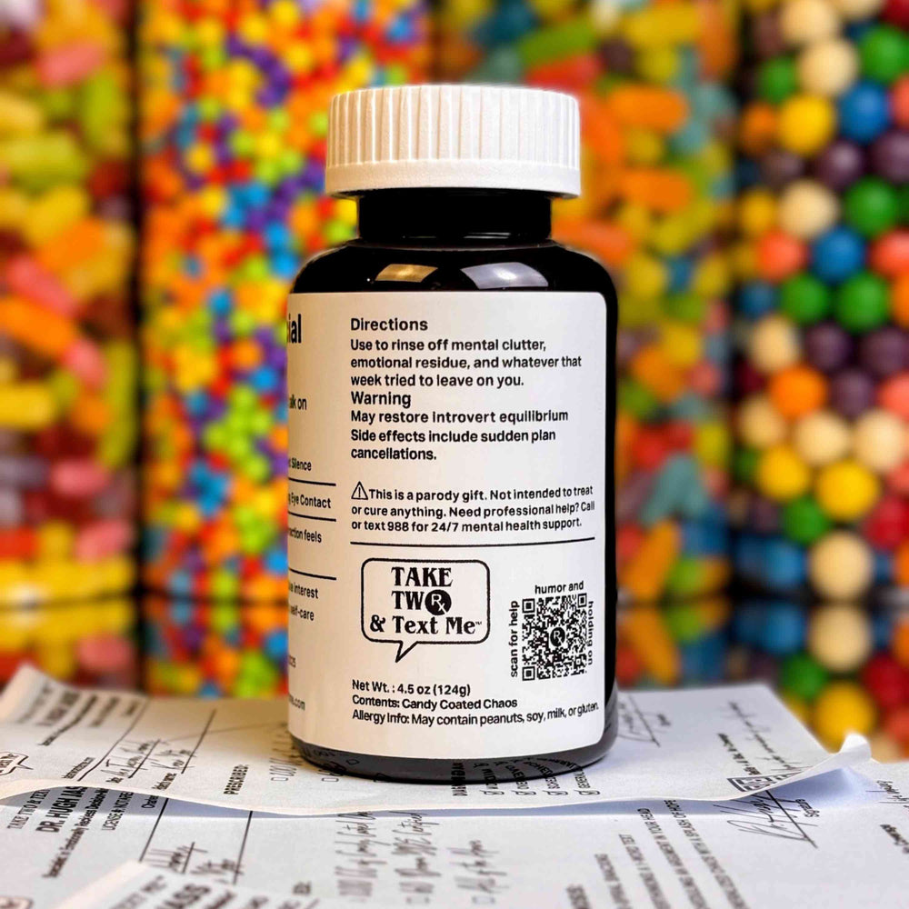 Lost Social Battery mental overload gift prescription bottle by Take Two & Text Me