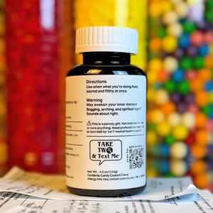 Back label dosage and side effects for Unholy Water dark humor gift